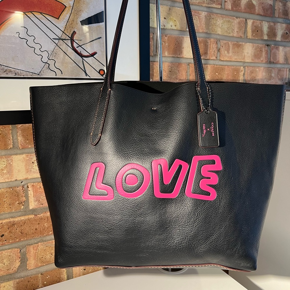 Rare Coach X Keith Haring LOVE Leather Large Tote